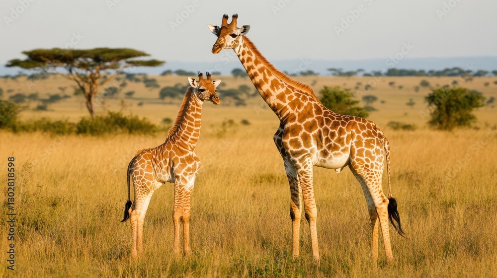 Majestic Giraffes Standing Gracefully in Serengeti Landscape Majestic Giraffes Standing Gracefully in Serengeti Landscape