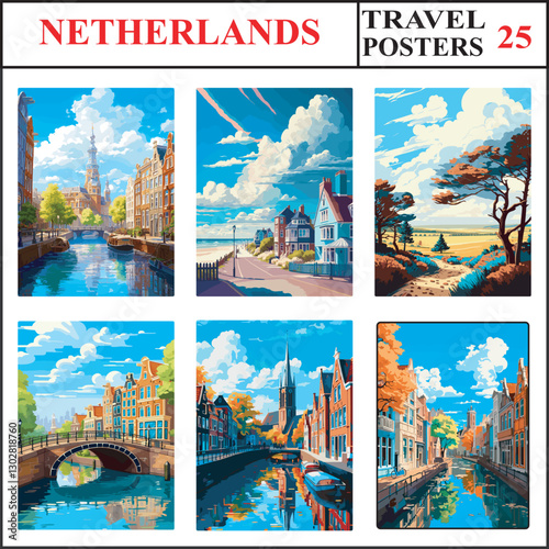 Netherlands Amsterdam Noordwijk Hoge Veluwe Travel Poster Wall Art Print Collection Set Part 25
