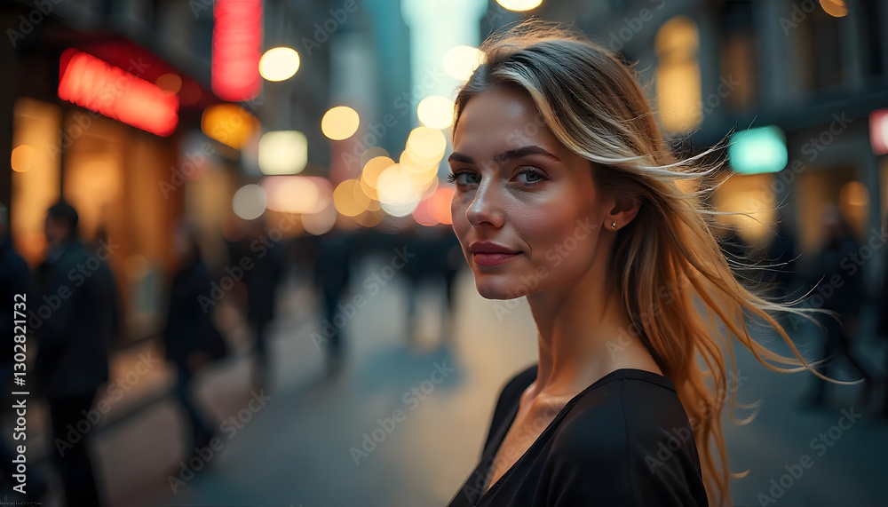 Obraz premium young woman in night city