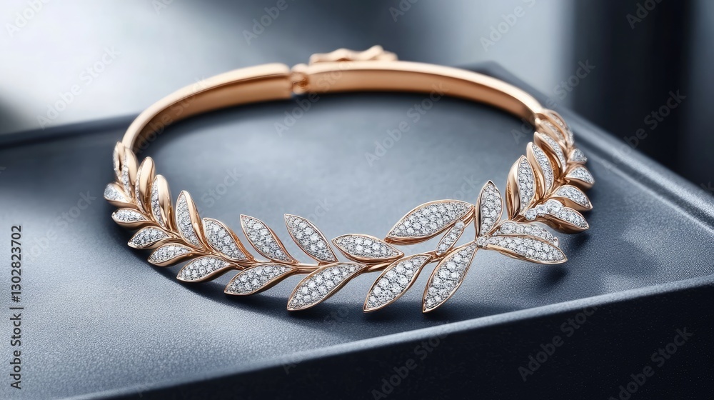 Fototapeta premium A sophisticated gold and diamond necklace with intricate diamond detailing, resting elegantly on a jewelry tray.