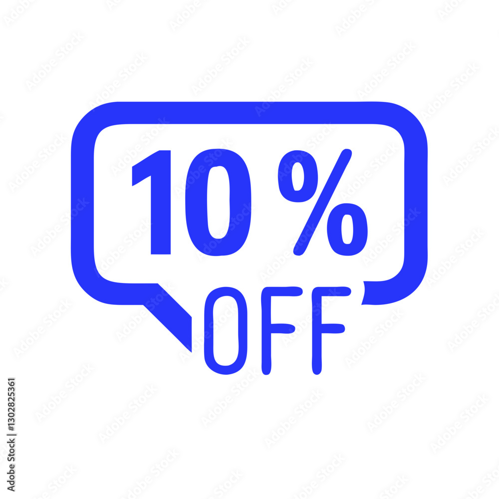 Discount announcement with blue speech bubble displaying ten percent off for promotional offers Discount announcement with blue speech bubble displaying ten percent off for promotional offers