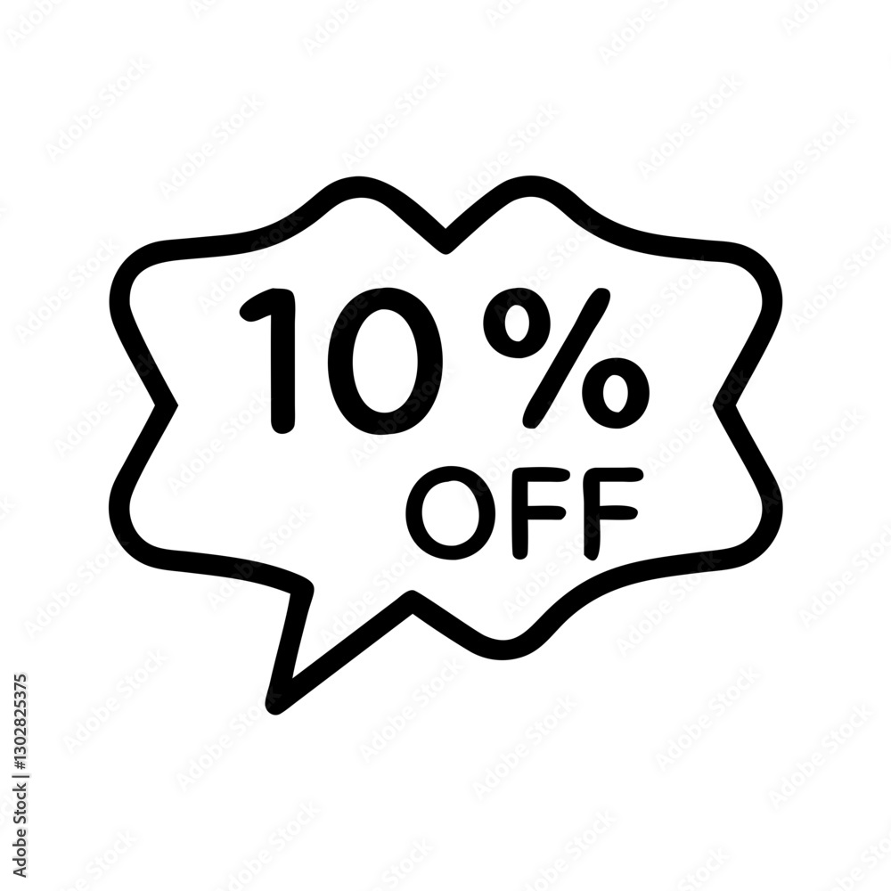 Discount offer of ten percent off showcased in a simple vector icon design for promotional materials