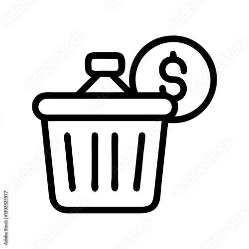 Concept of a bargain bin with a dollar sign, representing discounted products and savings in a playful vector style