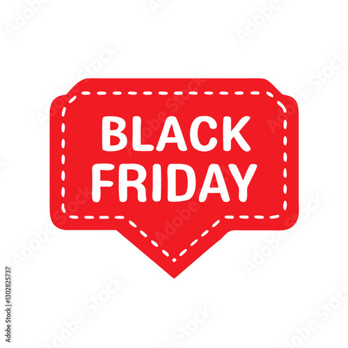 Black Friday label in bold text featuring a red background with white lettering, designed as an appealing vector icon for promotional materials