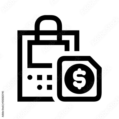Budget shopping icon representing a shopping bag with a price tag and calculator illustrating cost-effective purchasing strategies