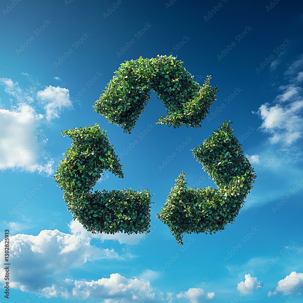 A gentle breeze lifting leaves shaped like the recycle symbol A gentle breeze lifting leaves shaped like the recycle symbol