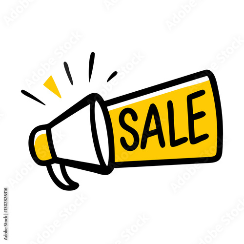 Flashlight sale promotion with eye-catching vector icon showcasing a megaphone announcing the event