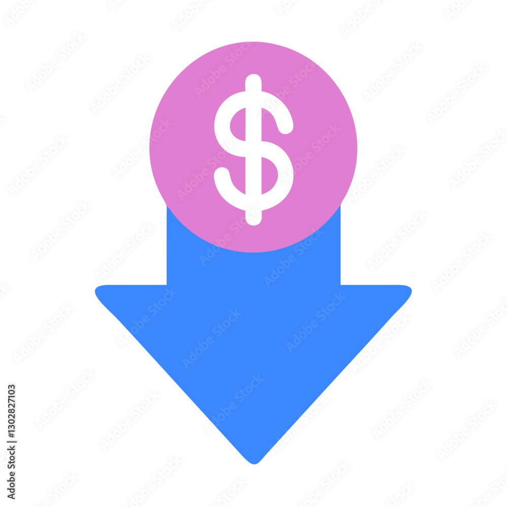 Price drop icon indicating a reduction in cost with a dollar sign and downward arrow in a minimalistic vector design Price drop icon indicating a reduction in cost with a dollar sign and downward arrow in a minimalistic vector design