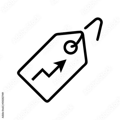 Vector icon of price tag with upward arrow indicating price increase or market growth