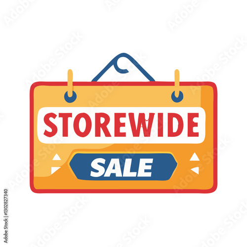 Attention shoppers with bright storewide sale sign hanging at a retail location inviting customers to explore discounts and deals