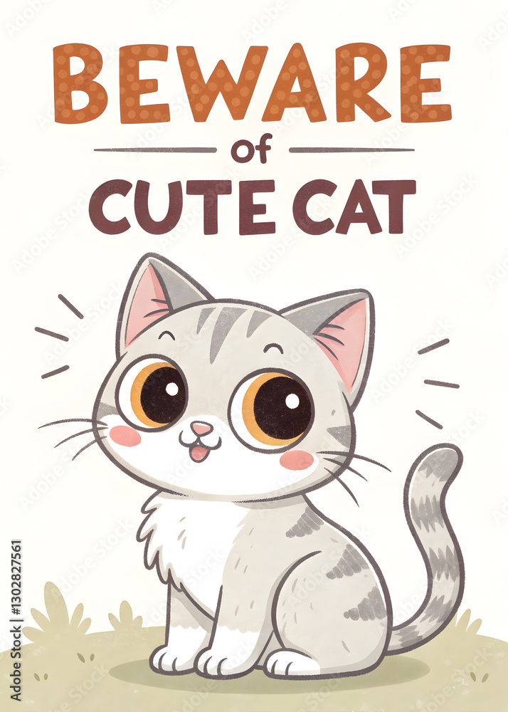 Naklejka premium warning beware of cute cat caution, retro vintage poster