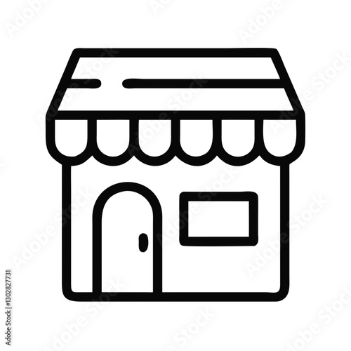 Store logo design showcasing a simple vector icon of a shopfront with an awning, conveying a welcoming retail environment