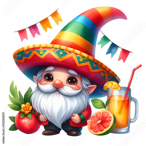 Cinco De Mayo Gnome Watercolor Fiesta Clipart isolated on transparent background