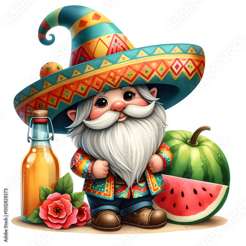 Cinco De Mayo Gnome Watercolor Fiesta Clipart isolated on transparent background