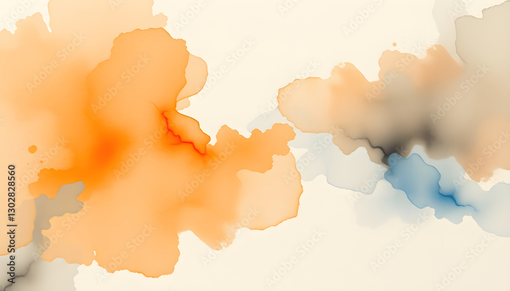 Obraz premium 흰 종이에 가벼운 주황과 파랑이 섞인 수채화