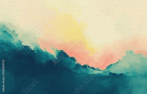 Fashion art background wall, decorative painting combination, golden elements, geometric texture color art painting, abstract watercolor painting