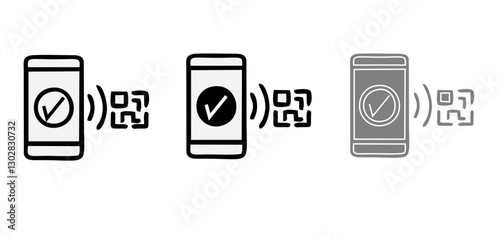 NFC payment icon set. Contactless wireless pay sign. NFC technology icon. Credit card nfc payment. Editable stroke. Vector line icon.