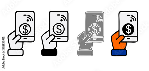 NFC payment icon set. Contactless wireless pay sign. NFC technology icon. Credit card nfc payment. Editable stroke. Vector line icon.