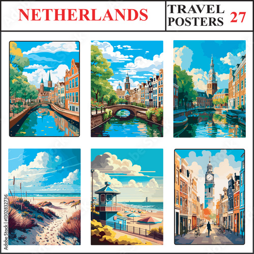 Netherlands Leiden Amsterdam Groningen Travel Poster Wall Art Print Collection Set Part 27