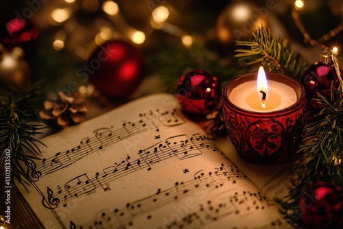 Charming Songbook Feature: Illuminated Pages of Christmas Carols Surrounded by Festive Decor and Warm Candlelight