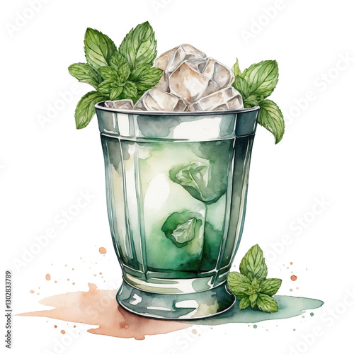 Refreshing mint julep served in a silver cup garnished with fresh mint and ice cubes