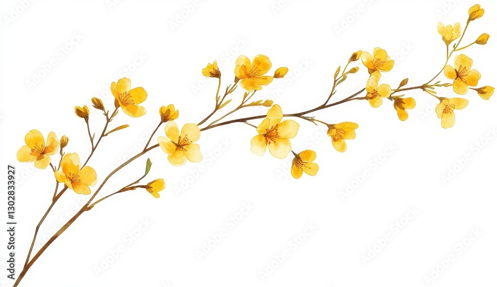 Yellow Flower Branch Isolated on White Background for Design Use Yellow Flower Branch Isolated on White Background for Design Use