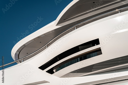 Fotografía Architectural and nautical design detail of a large superyacht at dock in Genova