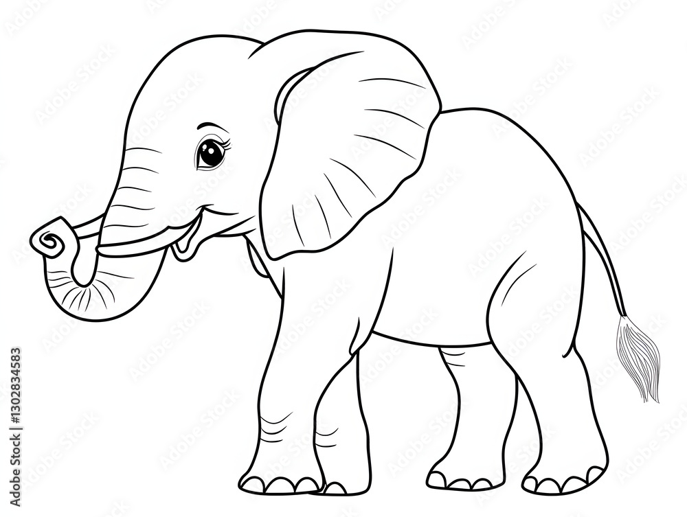 Cartoon Coloring Page of elephant, on white background. Cartoon Coloring Page of elephant, on white background.