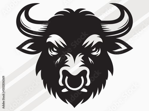 Angry Bull Face Silhouette with Fierce Expression and Powerful Stance in Bold Dark Design