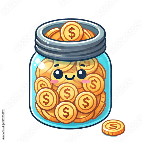 Jar with full of coins and empty. Creative financial concept of saving money, wealth, rich, and investment. Simple trendy cute cartoon object vector