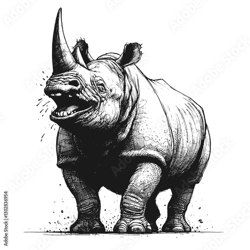 Rhino laugh line art drawing ink sketch vector hand drawn illustration background from chirps to guffaws how animals express joy