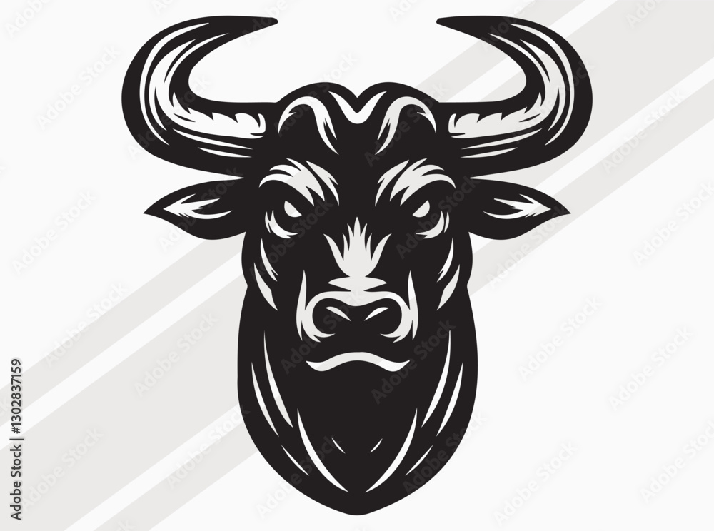 Fototapeta premium Angry Bull Face Silhouette with Fierce Expression and Powerful Stance in Bold Dark Design