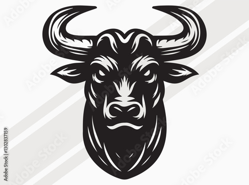 Angry Bull Face Silhouette with Fierce Expression and Powerful Stance in Bold Dark Design