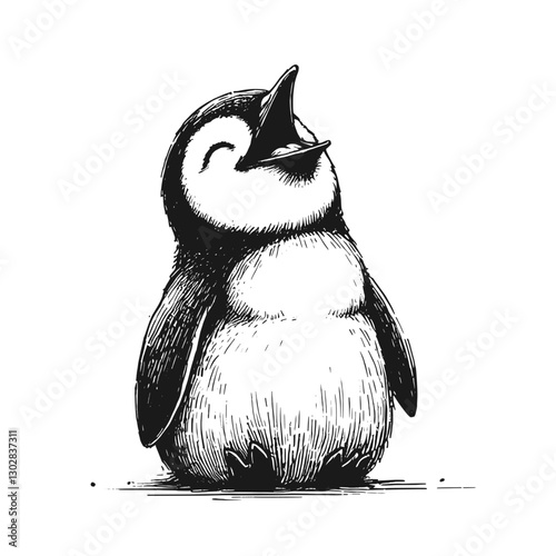 Penguin laugh line art drawing ink sketch vector hand drawn illustration background when animals lol uncovering nature’s sense of humor