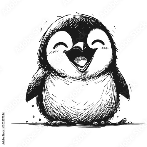 Penguin laugh line art drawing ink sketch vector hand drawn illustration background hilarity in the habitat animals that laugh