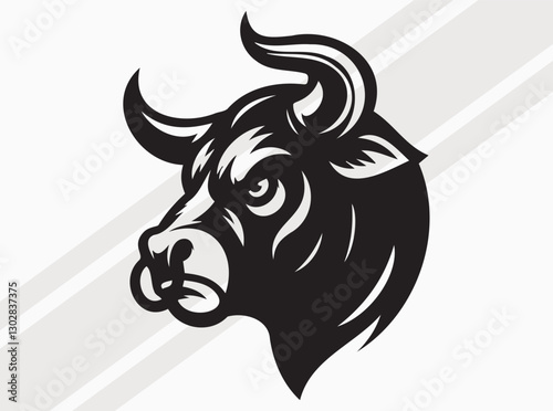 Angry Bull Face Silhouette with Fierce Expression and Powerful Stance in Bold Dark Design