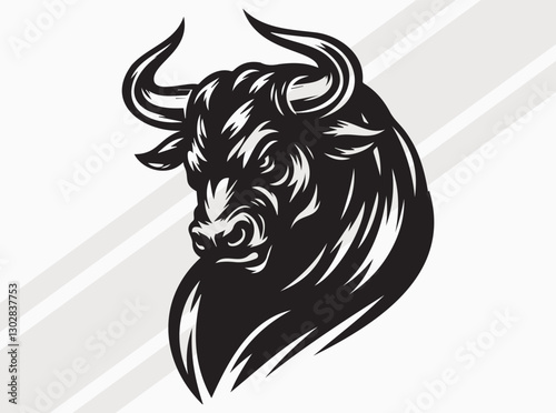 Angry Bull Face Silhouette with Fierce Expression and Powerful Stance in Bold Dark Design