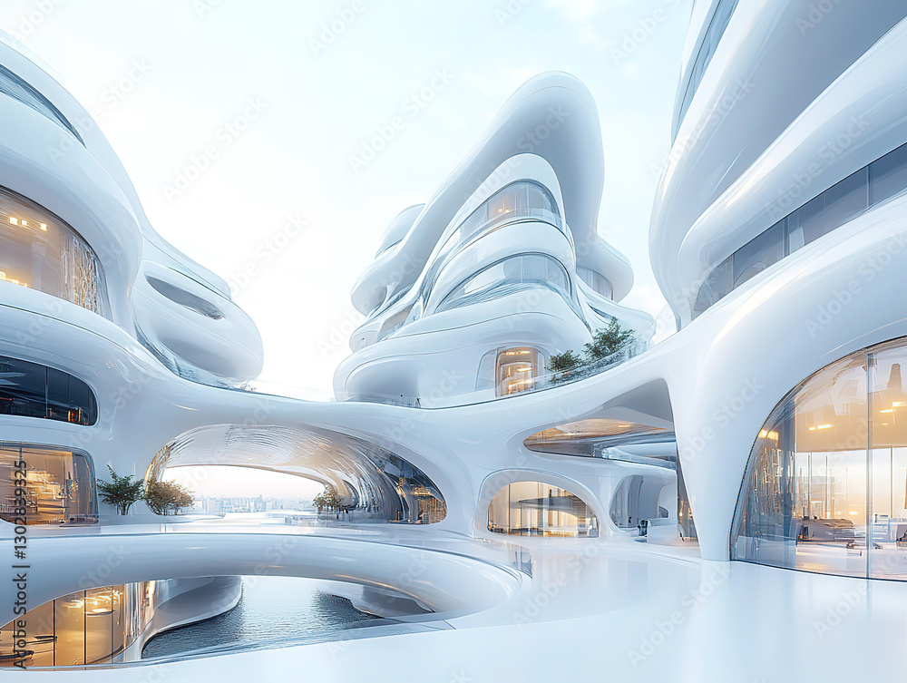 Fototapeta premium White Futuristic Concept: Modern Sci-Fi Digital Environment