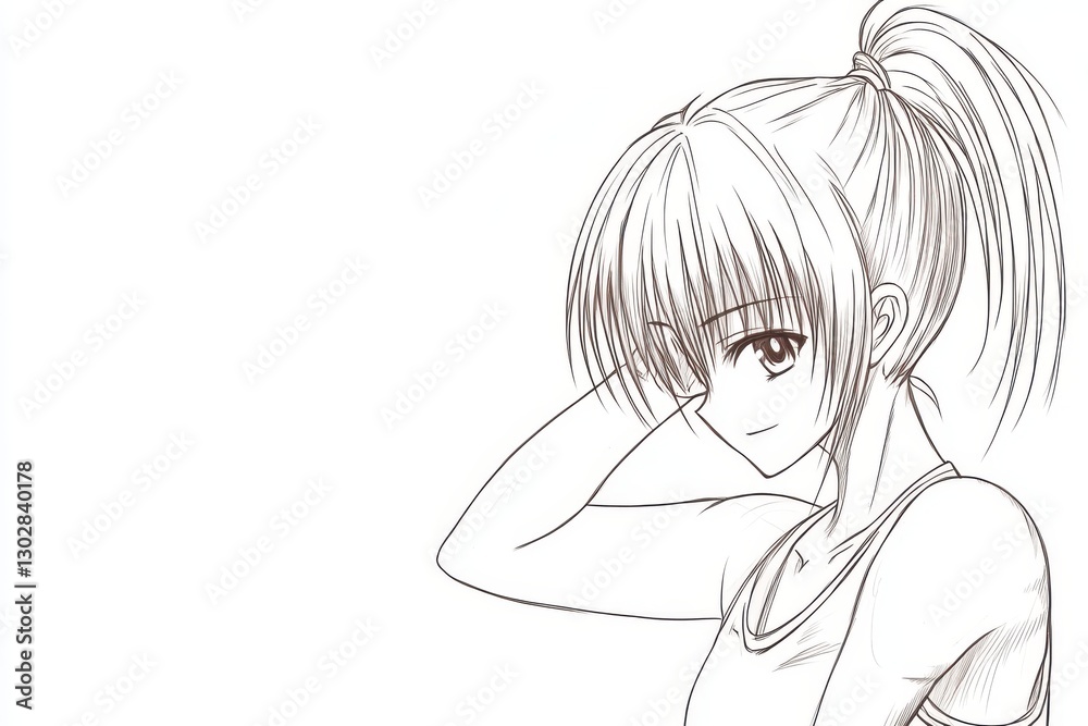 Minimalist pencil sketch of an anime girl tying her hair in a serene moment, with a touch of umbrella, perfect for anime art enthusiasts. Minimalist pencil sketch of an anime girl tying her hair in a serene moment, with a touch of umbrella, perfect for anime art enthusiasts.