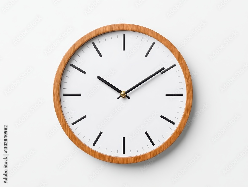 Simple wooden wall clock with minimalist design against a white background Simple wooden wall clock with minimalist design against a white background