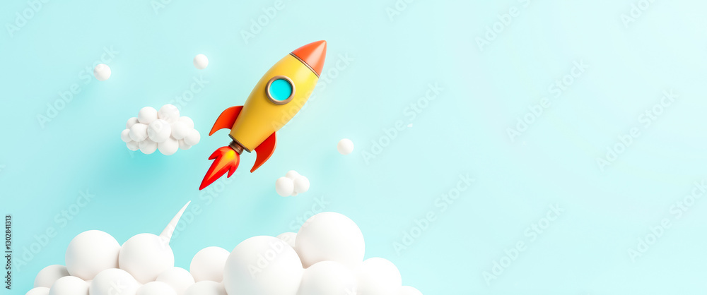 yellow ship soaring through fluffy white clouds against a light-blue sky yellow ship soaring through fluffy white clouds against a light-blue sky