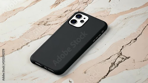 Sleek black smartphone case resting on a stylish marble surface with subtle patterns