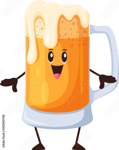 Cartoon beer drink glass tankard funny character. Craft brewery alcohol drink glass cup funny vector mascot, bar beer mug or pub ale tankard happy character. Bavarian Oktoberfest drink personage