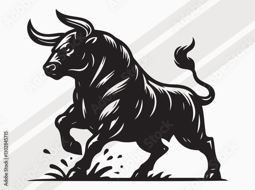Angry Bull Activities Silhouette Showing Powerful Movements in Intense and Fierce Stance