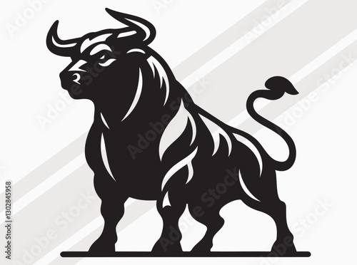 Angry Bull Activities Silhouette Showing Powerful Movements in Intense and Fierce Stance