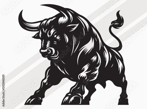 Angry Bull Activities Silhouette Showing Powerful Movements in Intense and Fierce Stance