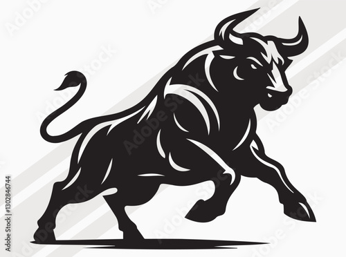Angry Bull Activities Silhouette Showing Powerful Movements in Intense and Fierce Stance
