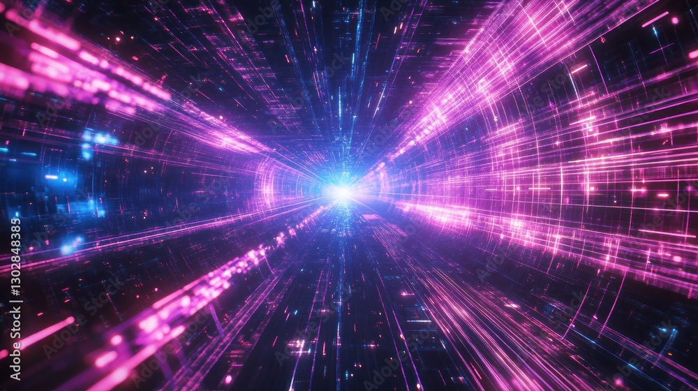 Fototapeta premium Neon Digital Tunnel: A Journey Through Cyberspace