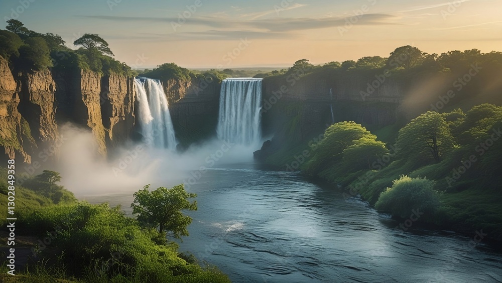 Naklejka premium Majestic Waterfalls and Serene River Landscapes