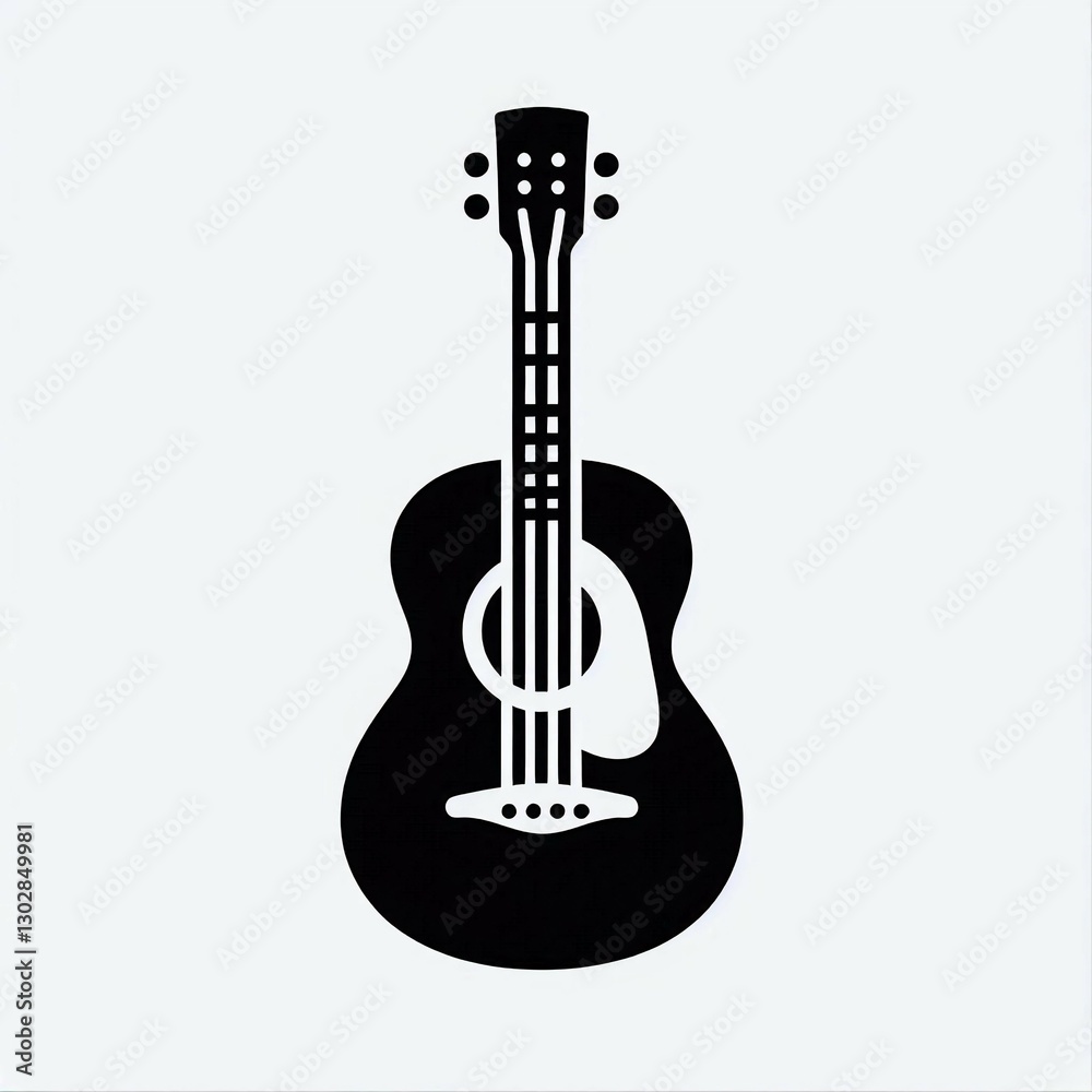 Obraz premium Acoustic Guitar Icon Minimalist Black Silhouette
